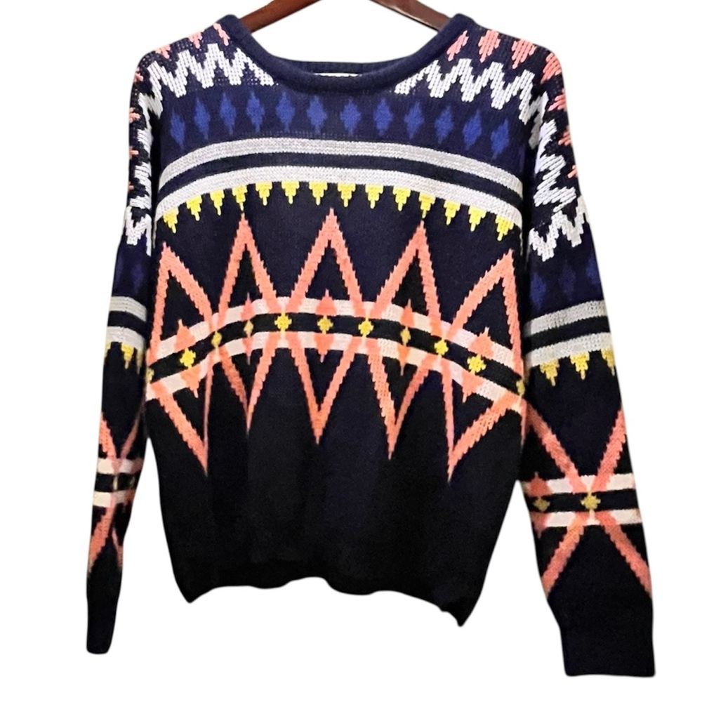 Pink Rose Navy and Coral Geometric Sweater Medium